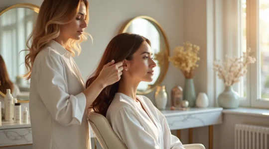 Femme dans un salon de coiffure haut de gamme profitant d'une expérience de luxe et de bien-être