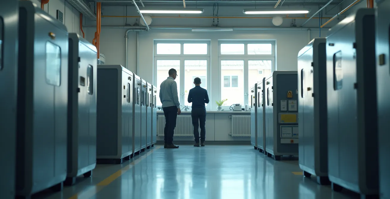 Intérieur d'une PME avec employés et équipements modernes illustrant la rénovation énergétique