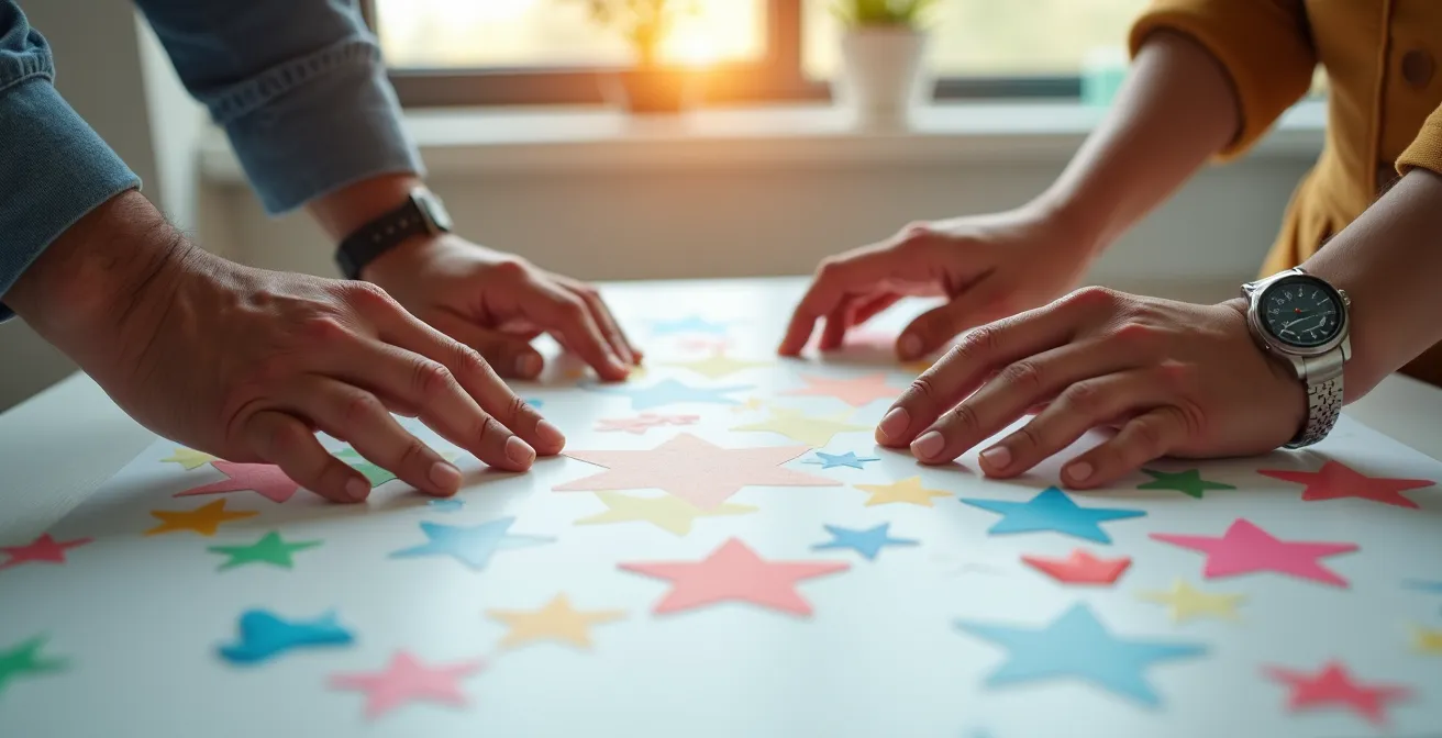 Mains d'équipe travaillant ensemble sur un projet créatif