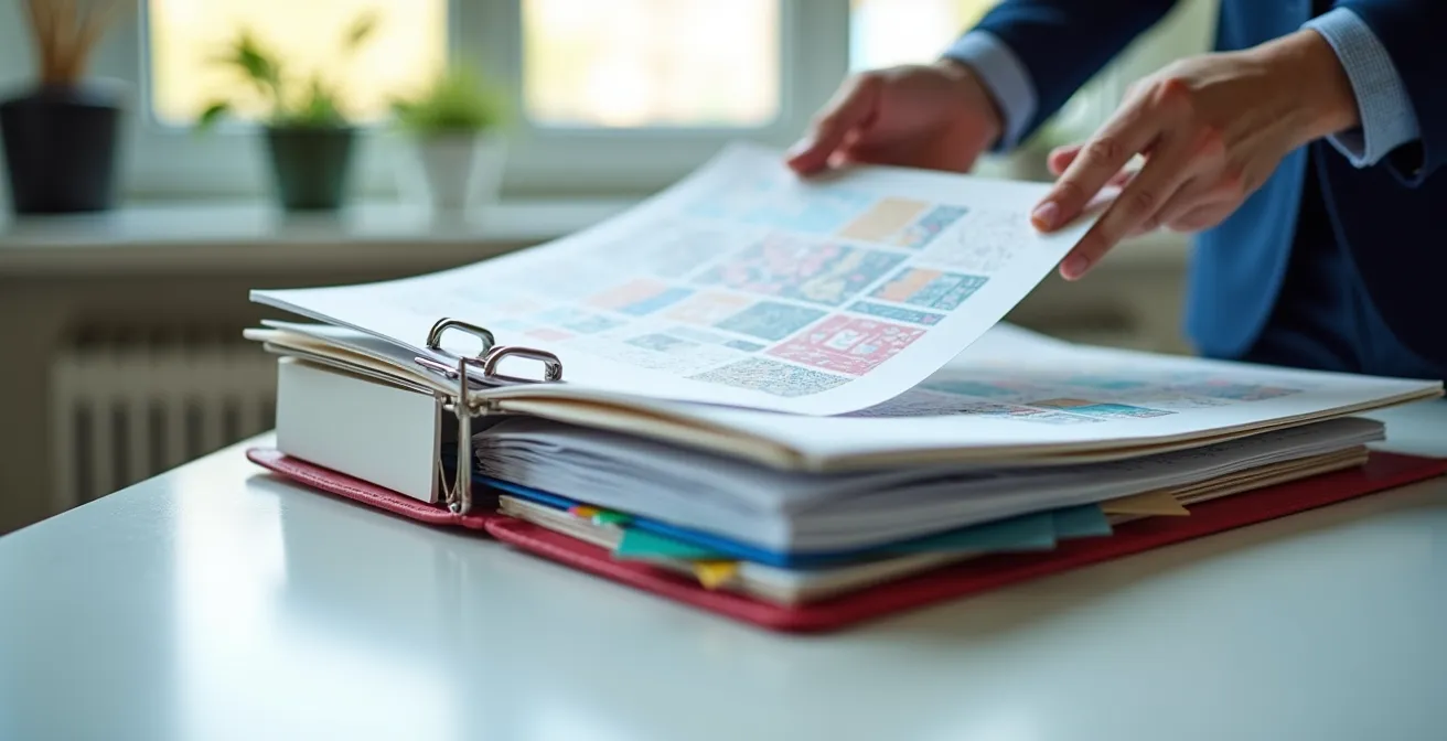 Classeur professionnel contenant des documents de conformité EPI