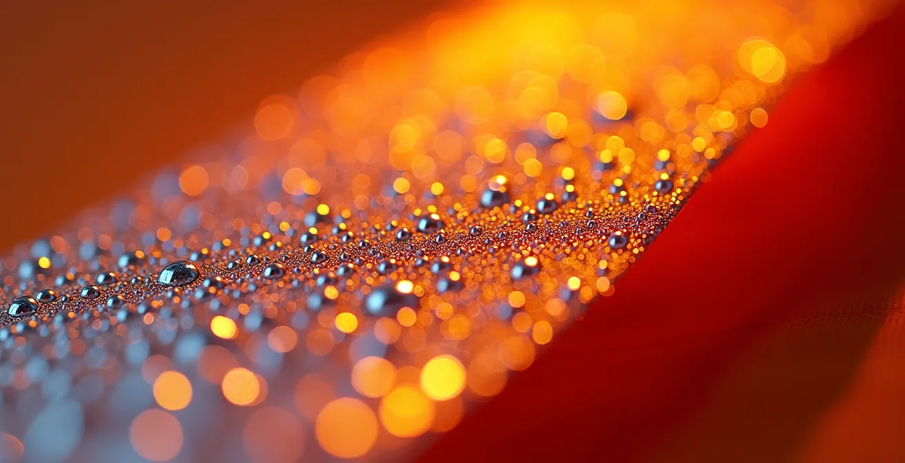 Détail macro des bandes rétroréfléchissantes sur tissu haute visibilité