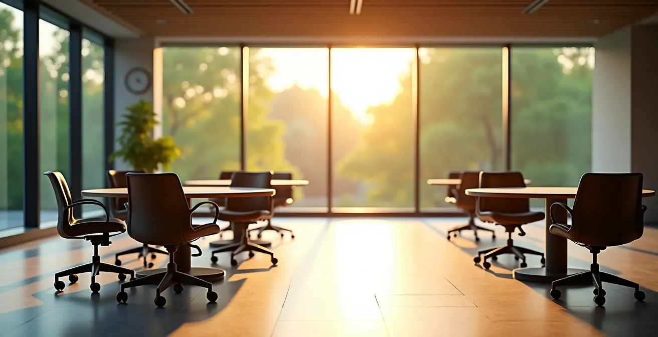 Salle de séminaire moderne baignée de lumière naturelle
