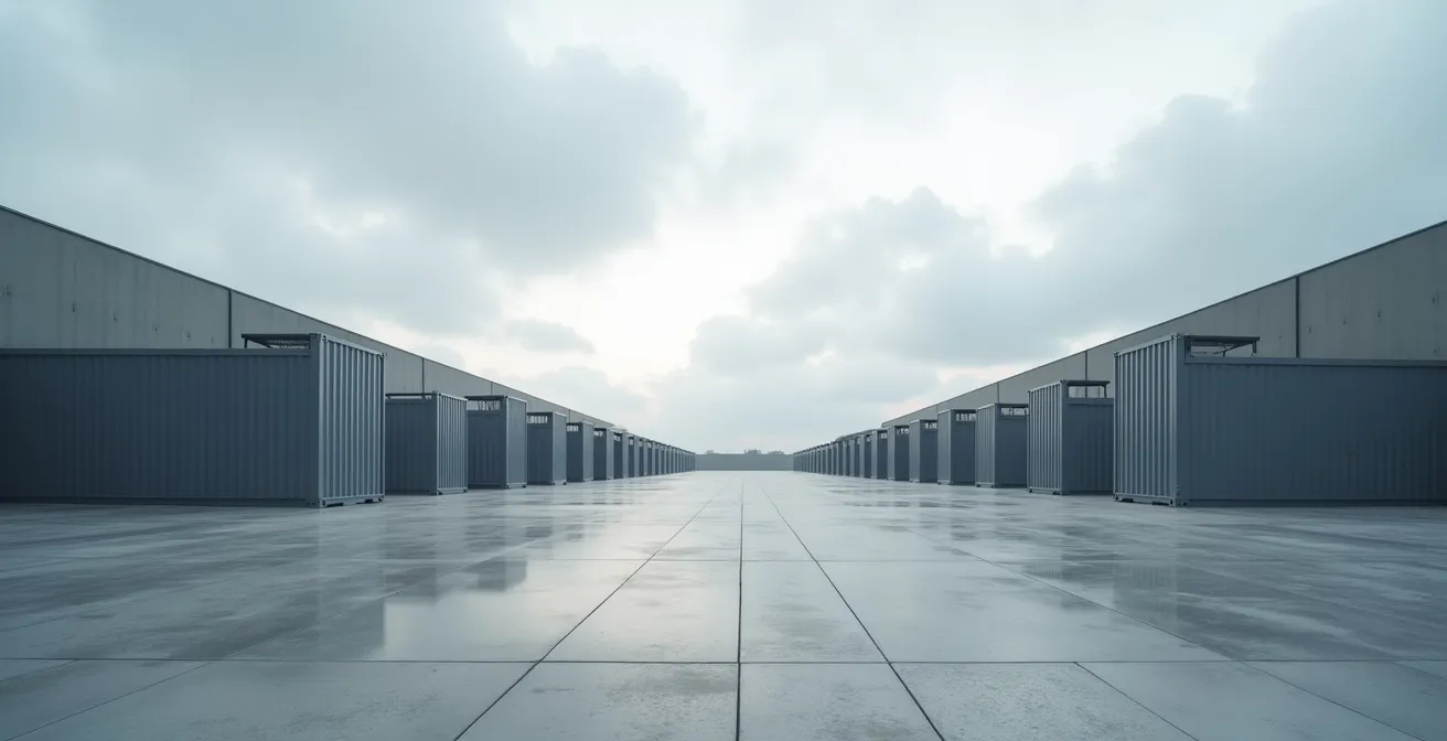 Vue technique en coupe d'une installation de citernes modulaires