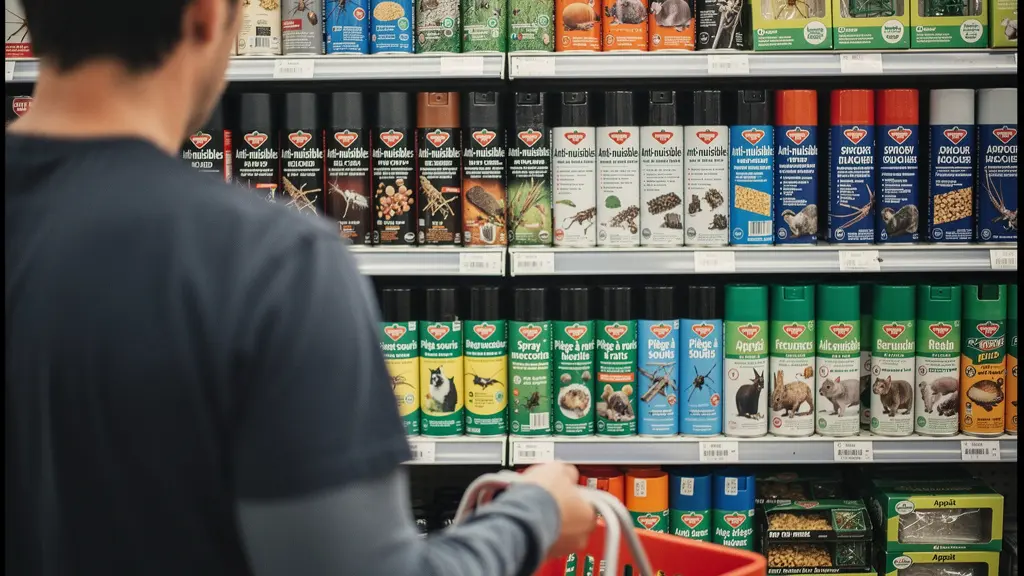 Propriétaire hésitant devant les produits anti-nuisibles en quincaillerie à Repentigny