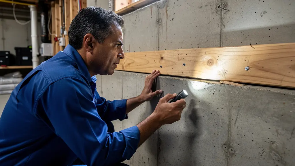 Technicien certifié en extermination inspectant le soubassement d'une maison québécoise